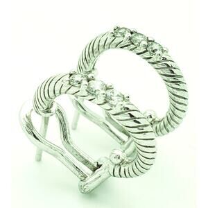 Judith Ripka 925 Sterling Silver CZ Cubic Zirconia Hoop Earrings Designer Signed